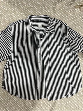 Maeve Black & White Vertical Stripe Button-Down Shirt